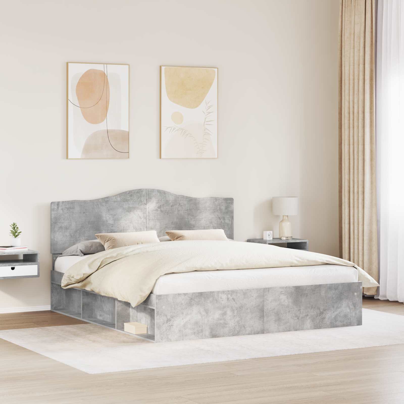 Bettrahmen mit Kopfteil Beton 180 x 200 cm Massives Kiefernholz