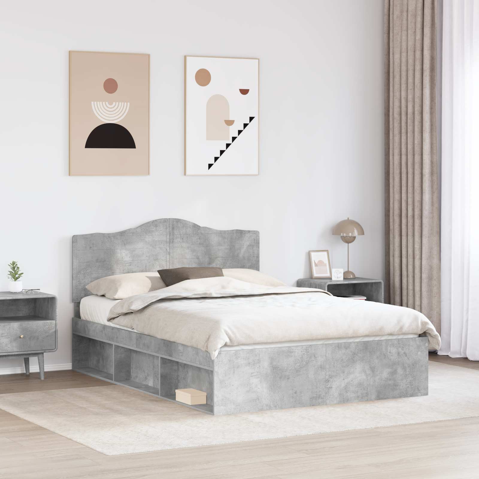 Bettrahmen Beton Grau 150 x 200 cm Massives Kiefernholz