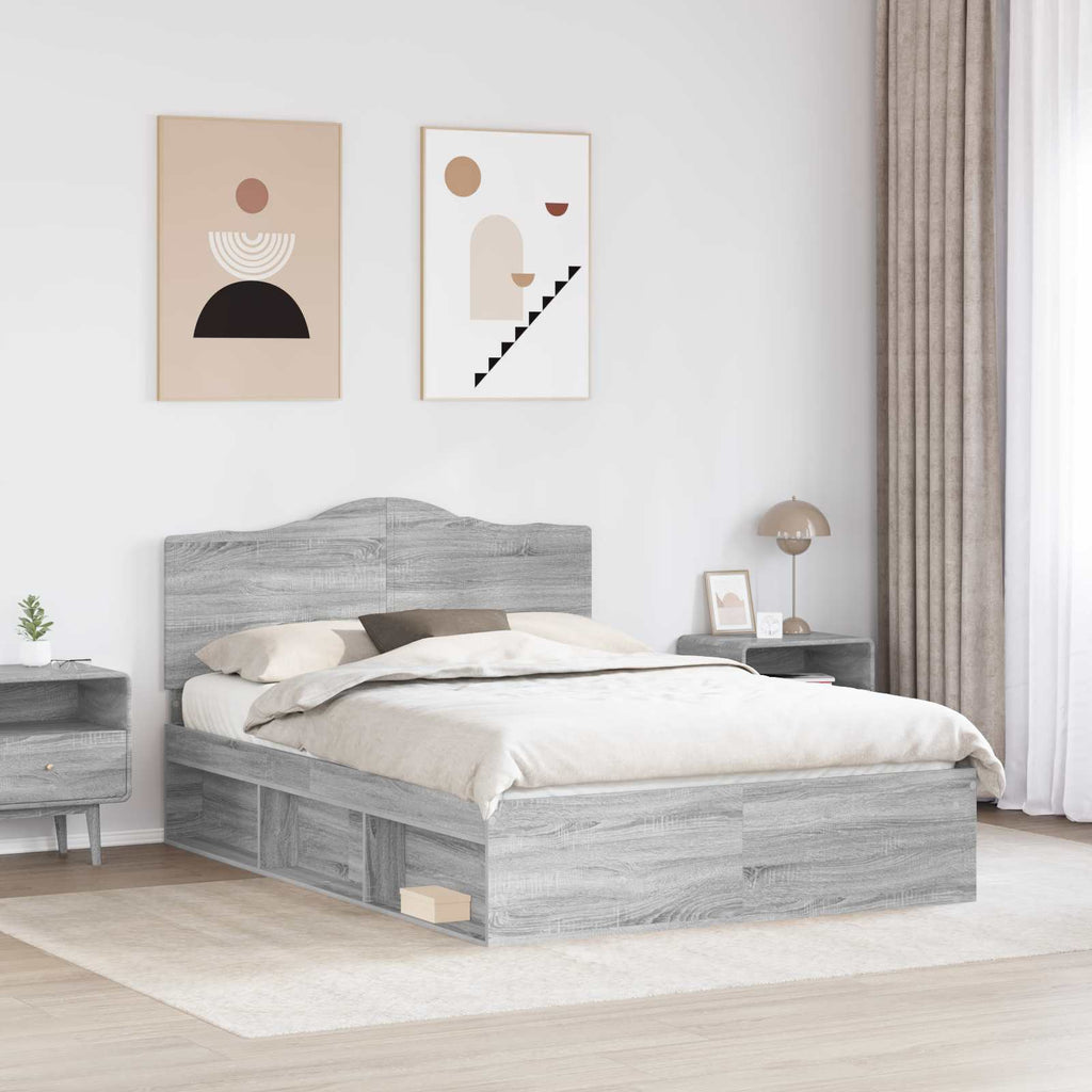 Bettrahmen Graues Sonoma 150 x 200 cm Massives Kiefernholz