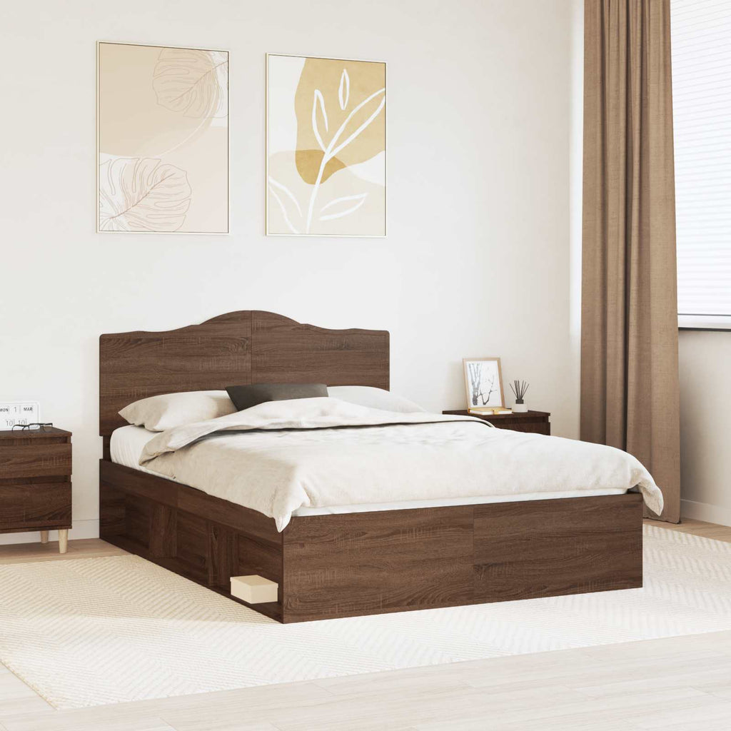 Bettrahmen Braun Eichen-Optik 140 x 200 cm Massives Kiefernholz
