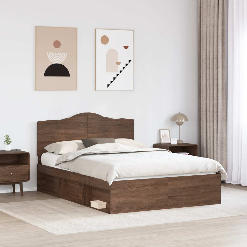 Bettrahmen Braun Eichen-Optik 140 x 200 cm Massives Kiefernholz