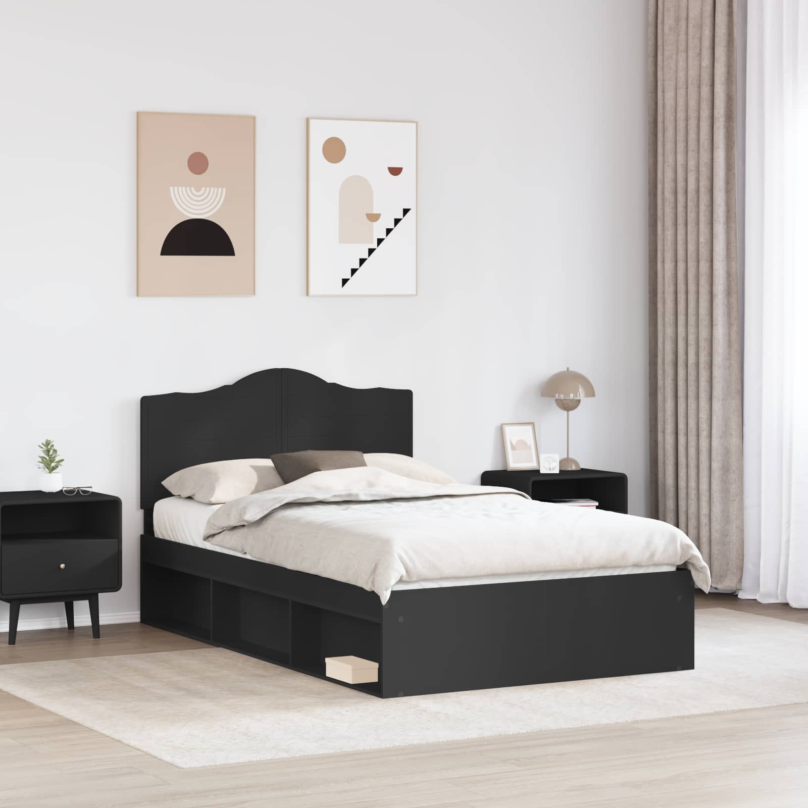 Bettrahmen Schwarz 135 x 190 cm Massives Kiefernholz