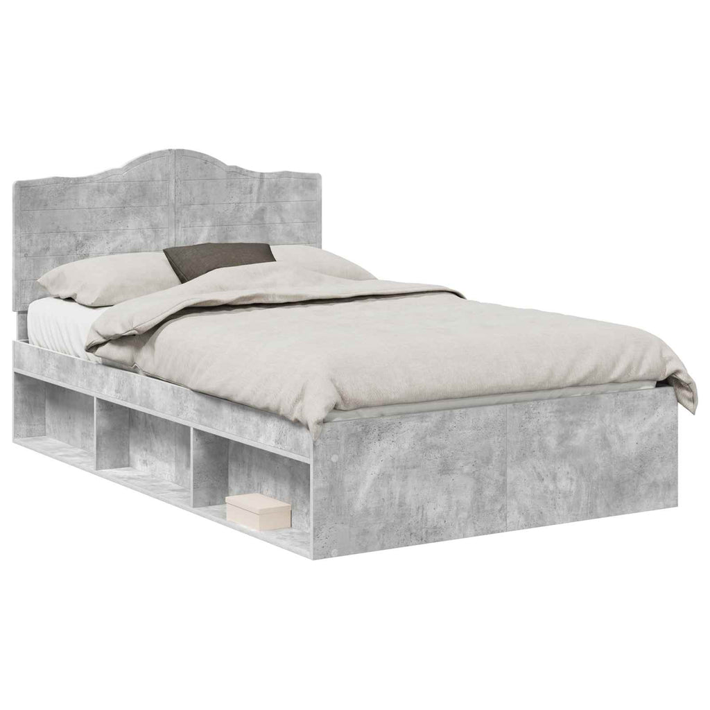 Bettrahmen Beton Grau 135 x 190 cm Massives Kiefernholz