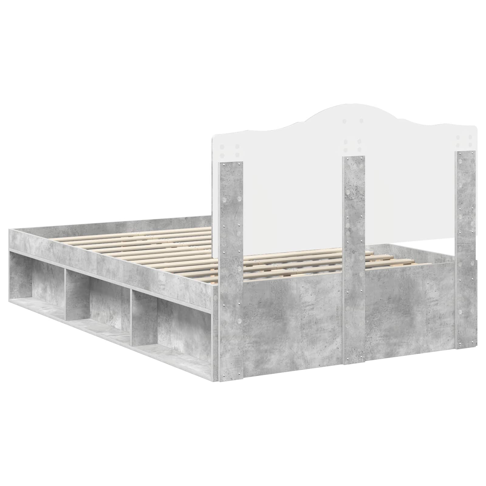Bettrahmen Beton Grau 135 x 190 cm Massives Kiefernholz