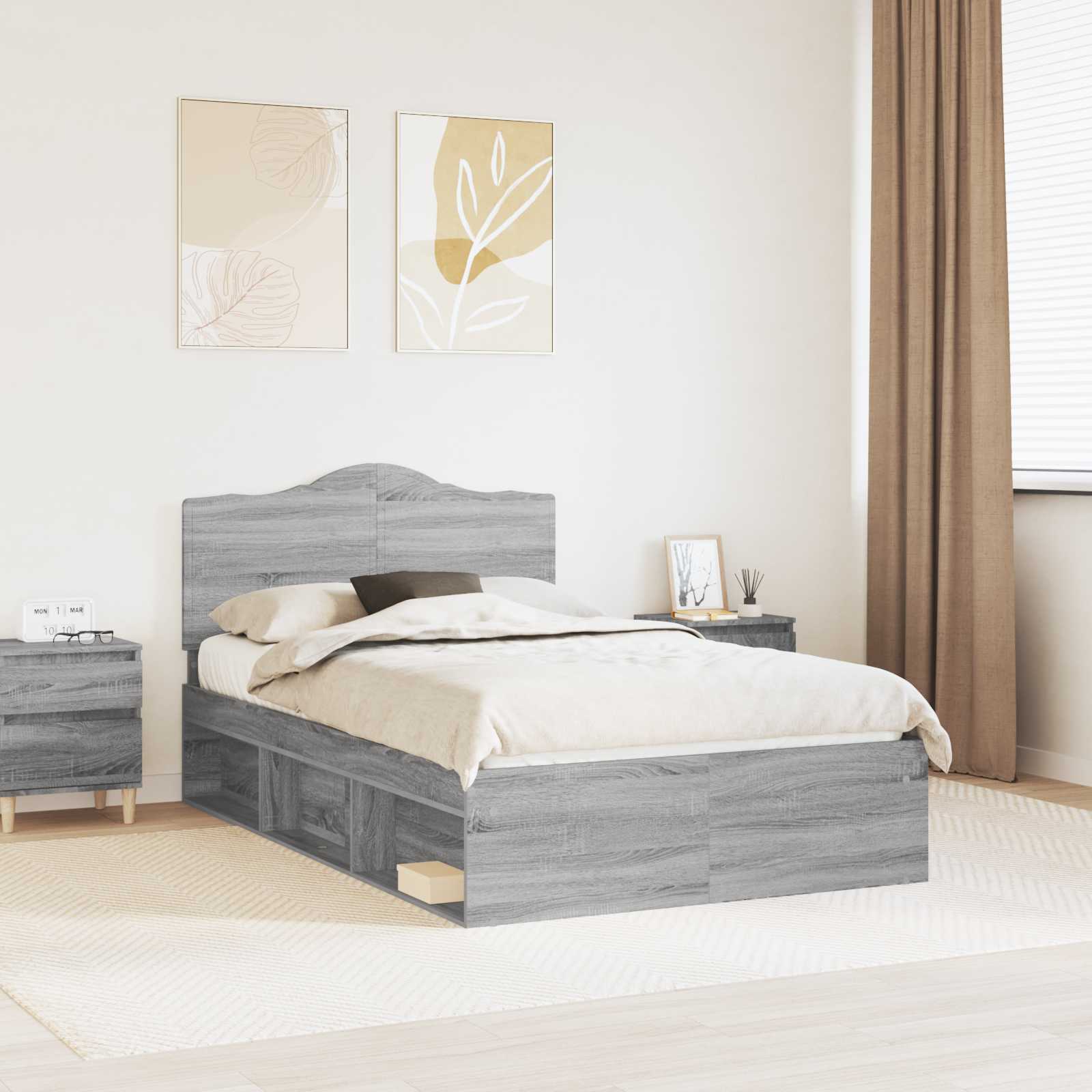 Bettrahmen Graues Sonoma 135 x 190 cm Massives Kiefernholz