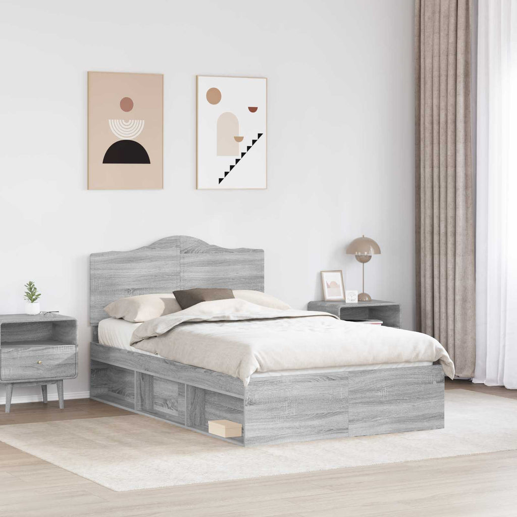 Bettrahmen Graues Sonoma 135 x 190 cm Massives Kiefernholz