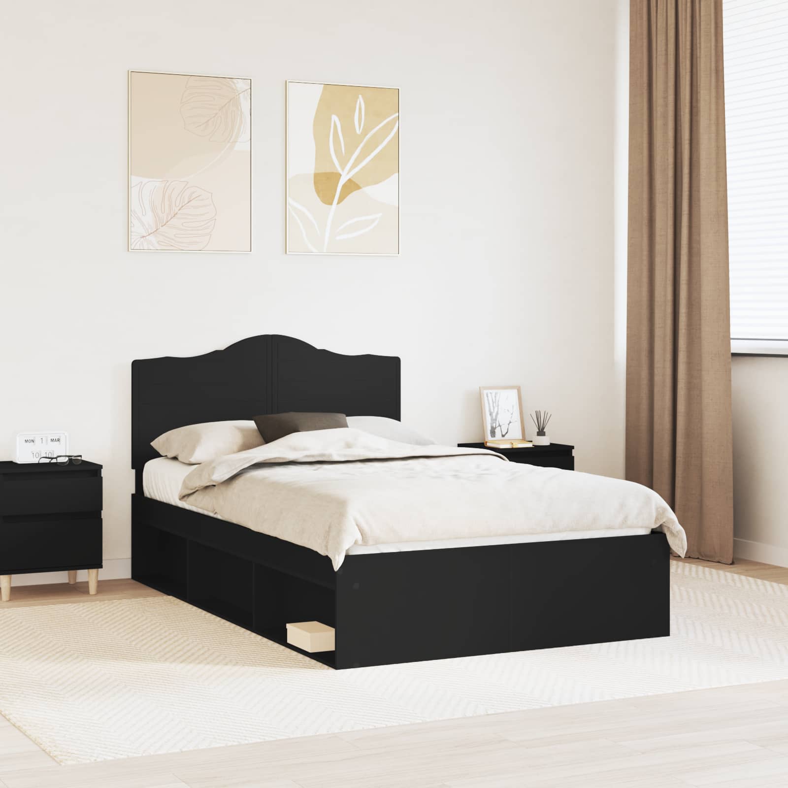 Bettrahmen Schwarz 120 x 190 cm Massives Kiefernholz