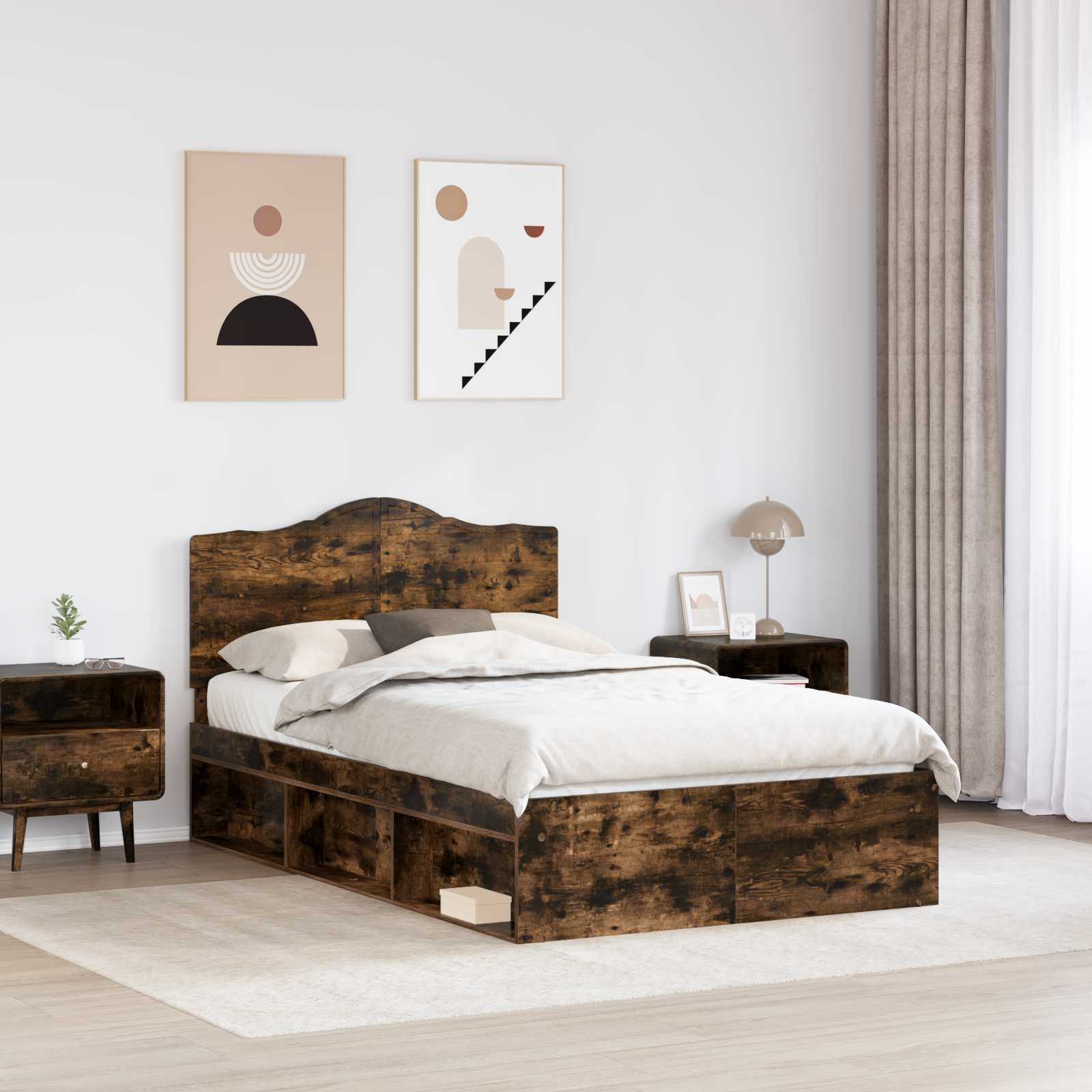 Bettrahmen Geräucherte Eiche 120 x 190 cm Massives Kiefernholz