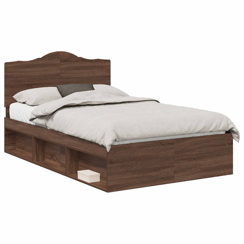 Bettrahmen Braun Eichen-Optik 120 x 190 cm Massives Kiefernholz