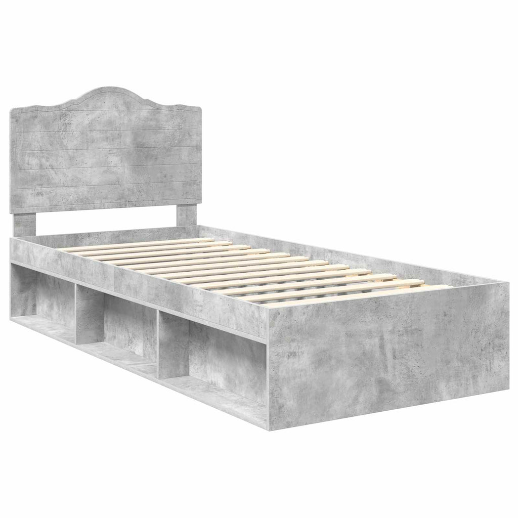 Bettrahmen Beton Grau 100 x 200 cm Massives Kiefernholz