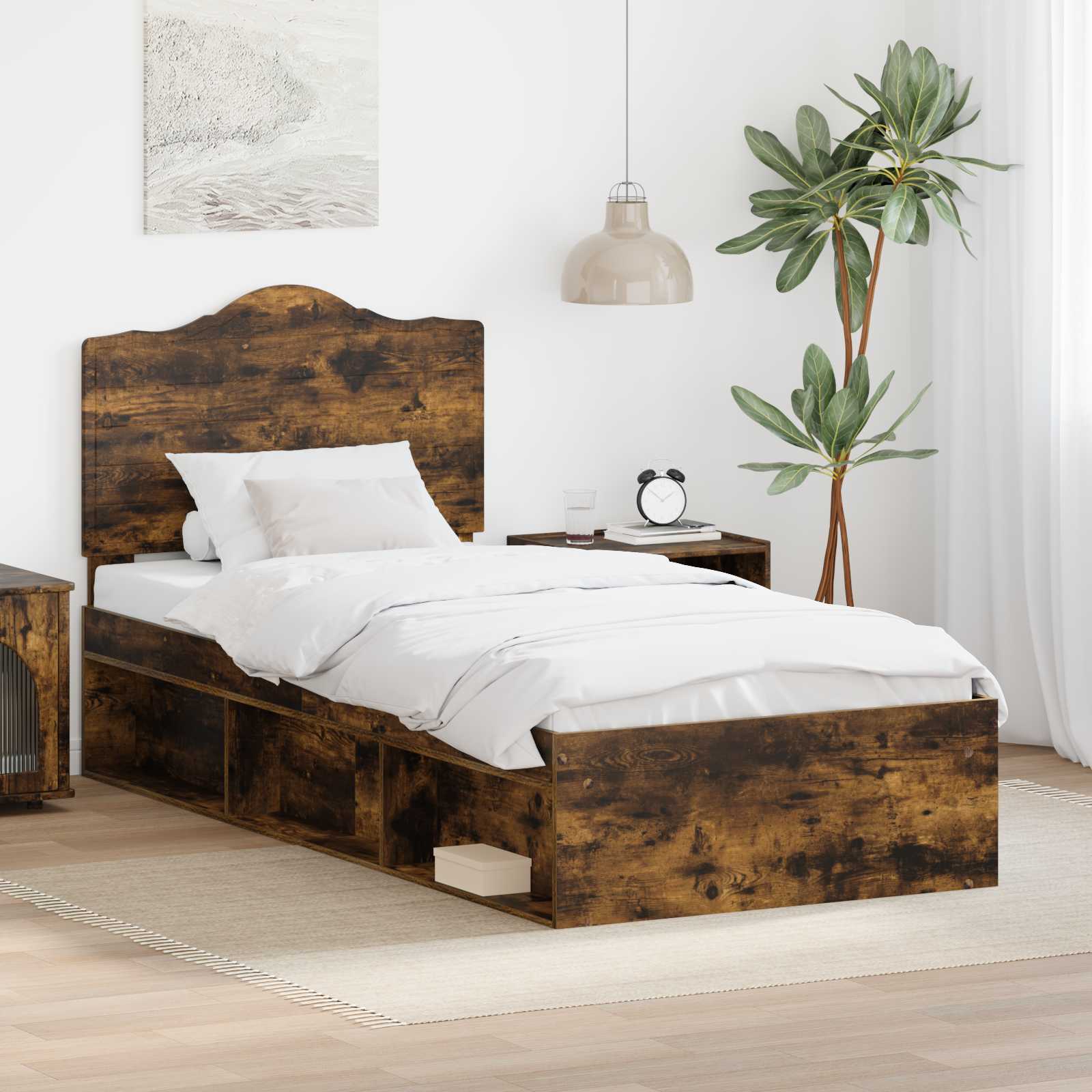 Bettrahmen Geräucherte Eiche 100 x 200 cm Massives Kiefernholz