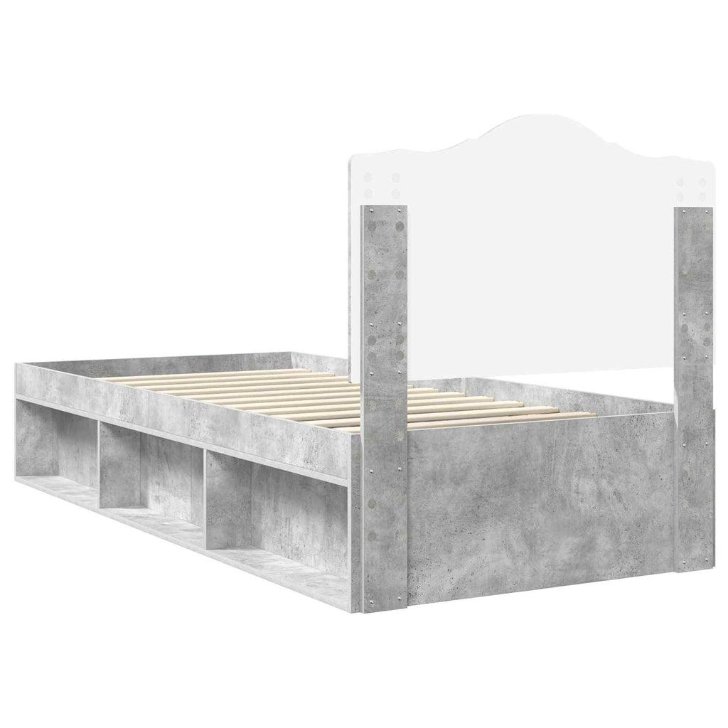 Bettrahmen mit Kopfteil Beton 90 x 200 cm Massives Kiefernholz