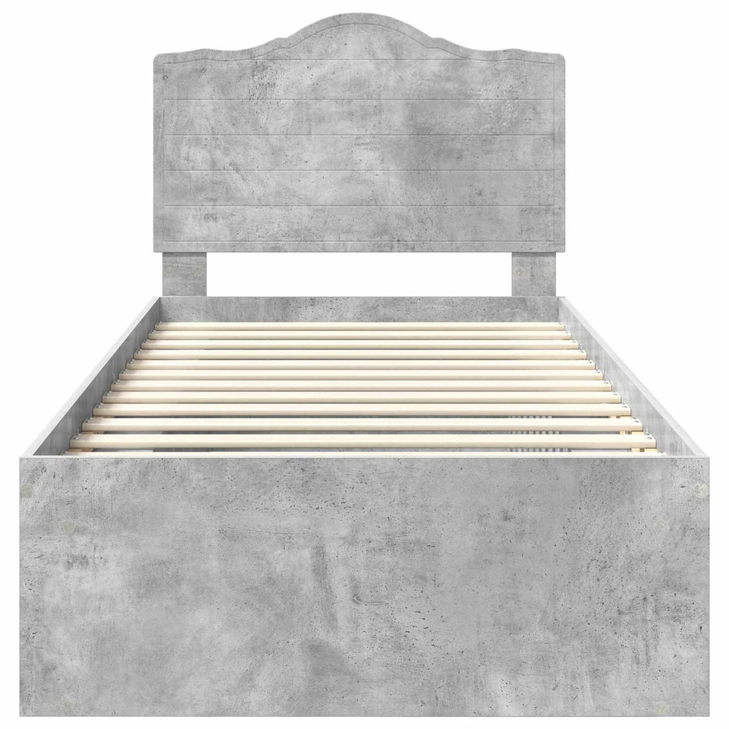 Bettrahmen mit Kopfteil Beton 90 x 200 cm Massives Kiefernholz