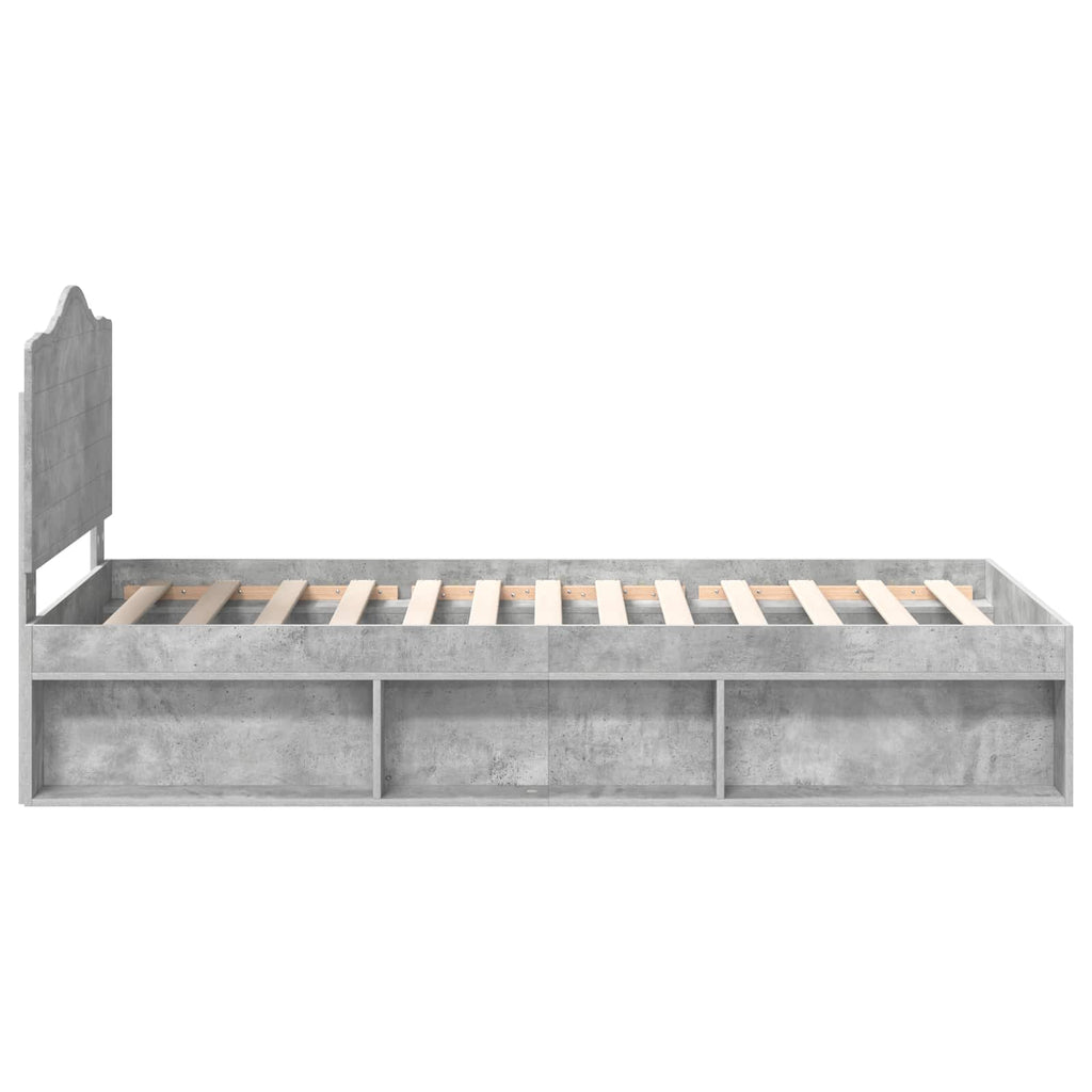 Bettrahmen mit Kopfteil Beton 90 x 200 cm Massives Kiefernholz