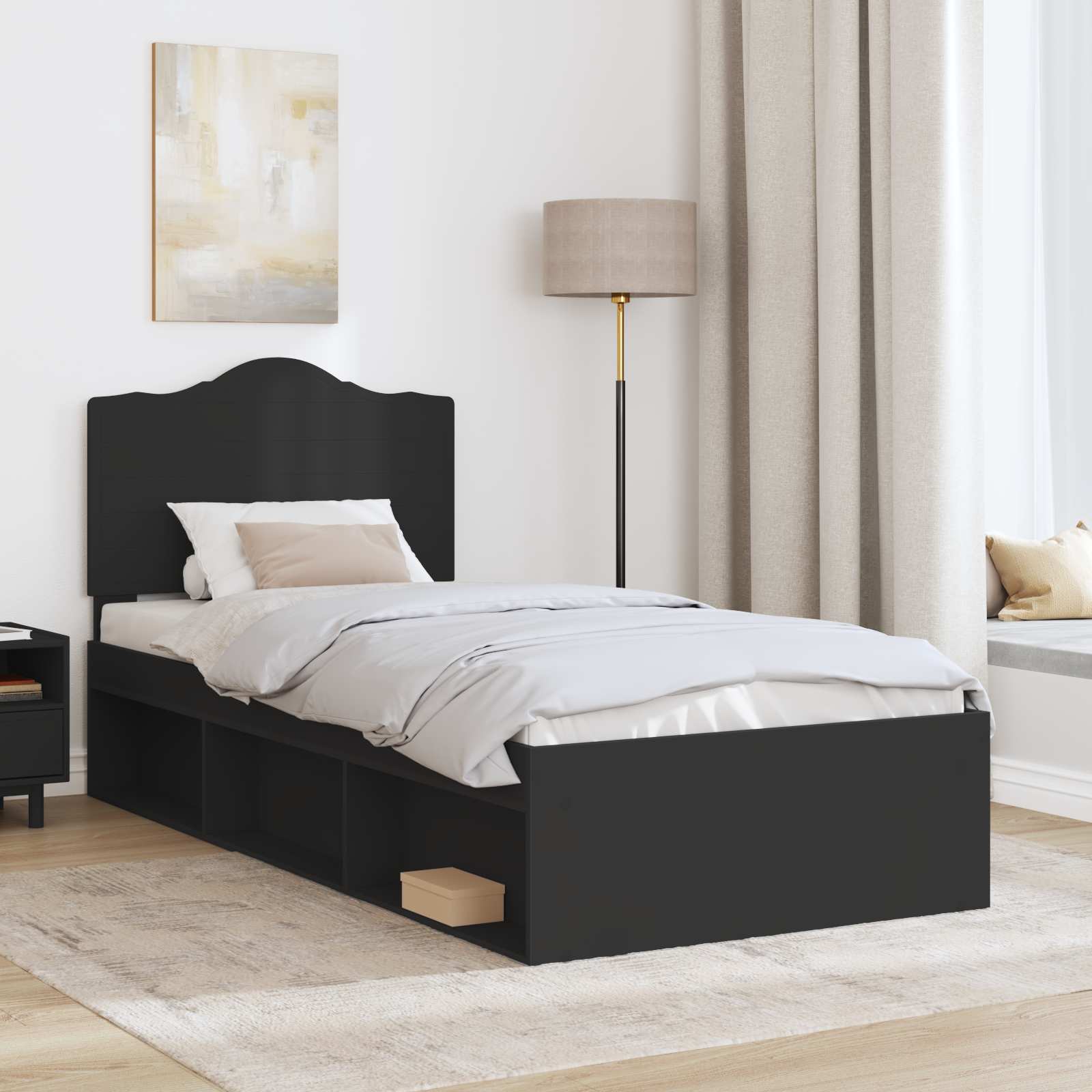Bettrahmen Schwarz 90 x 190 cm Massives Kiefernholz