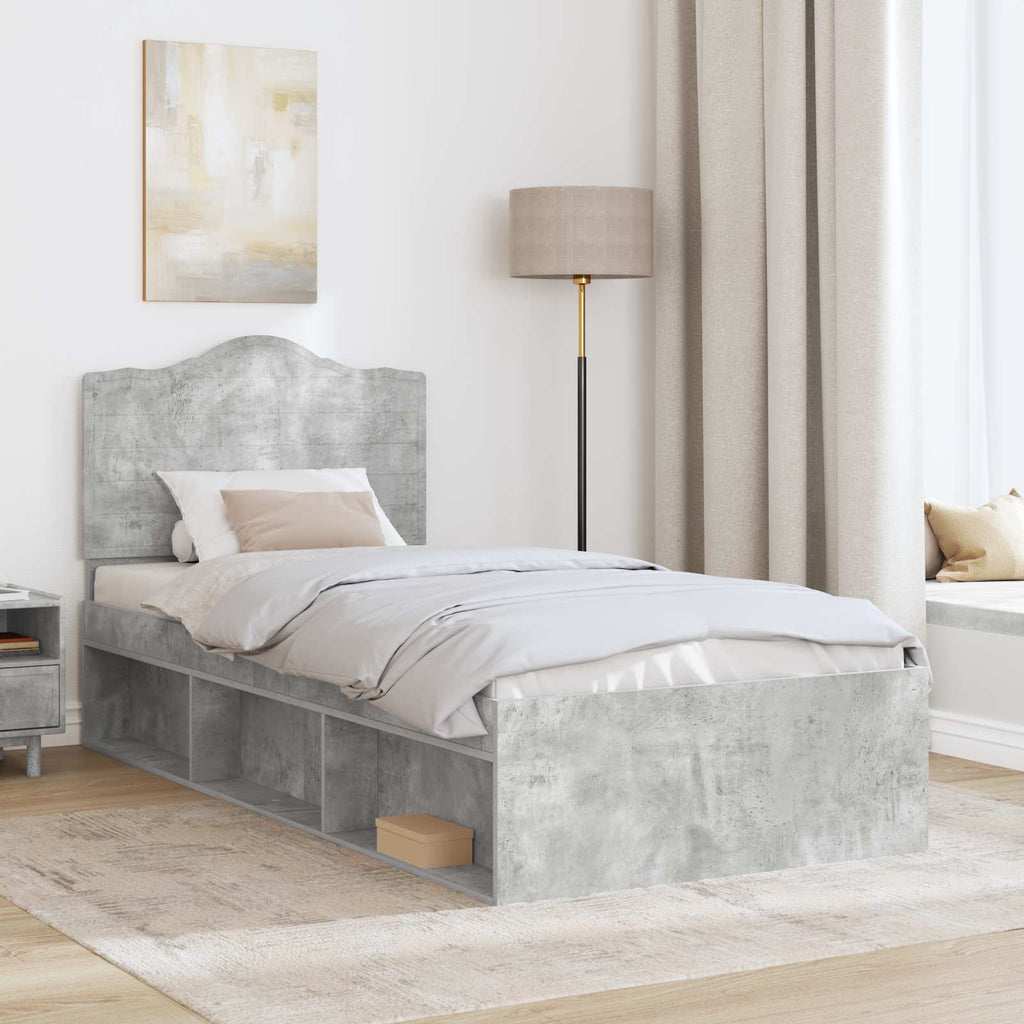 Bettrahmen Beton Grau 90 x 190 cm Massives Kiefernholz
