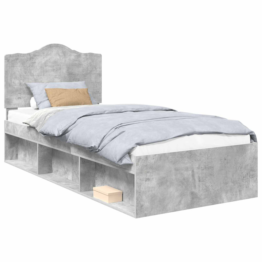 Bettrahmen Beton Grau 90 x 190 cm Massives Kiefernholz