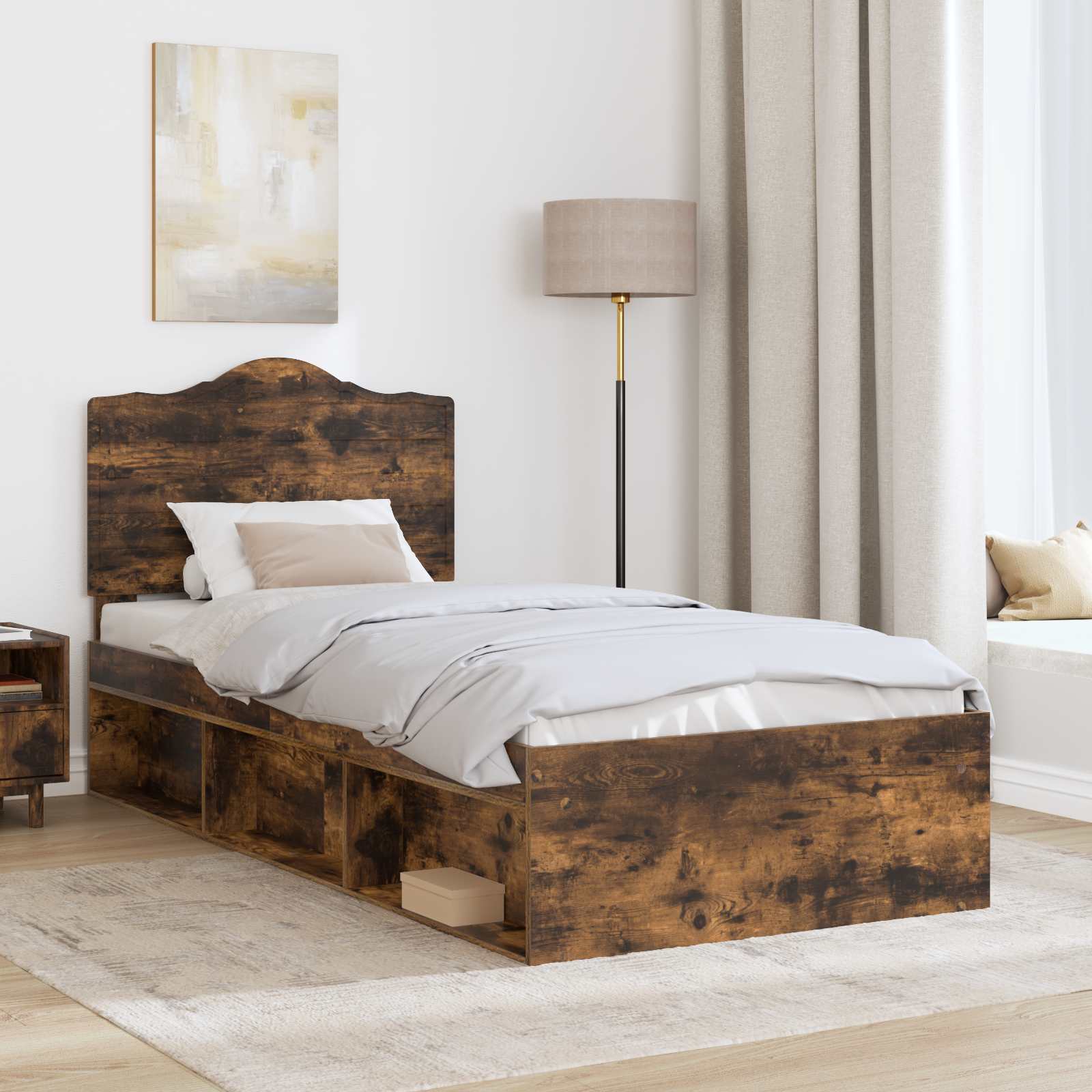 Bettrahmen Geräucherte Eiche 90 x 190 cm Massives Kiefernholz