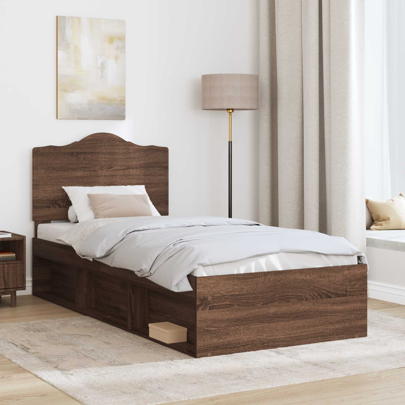 Bettrahmen Braun Eichen-Optik 90 x 190 cm Massives Kiefernholz