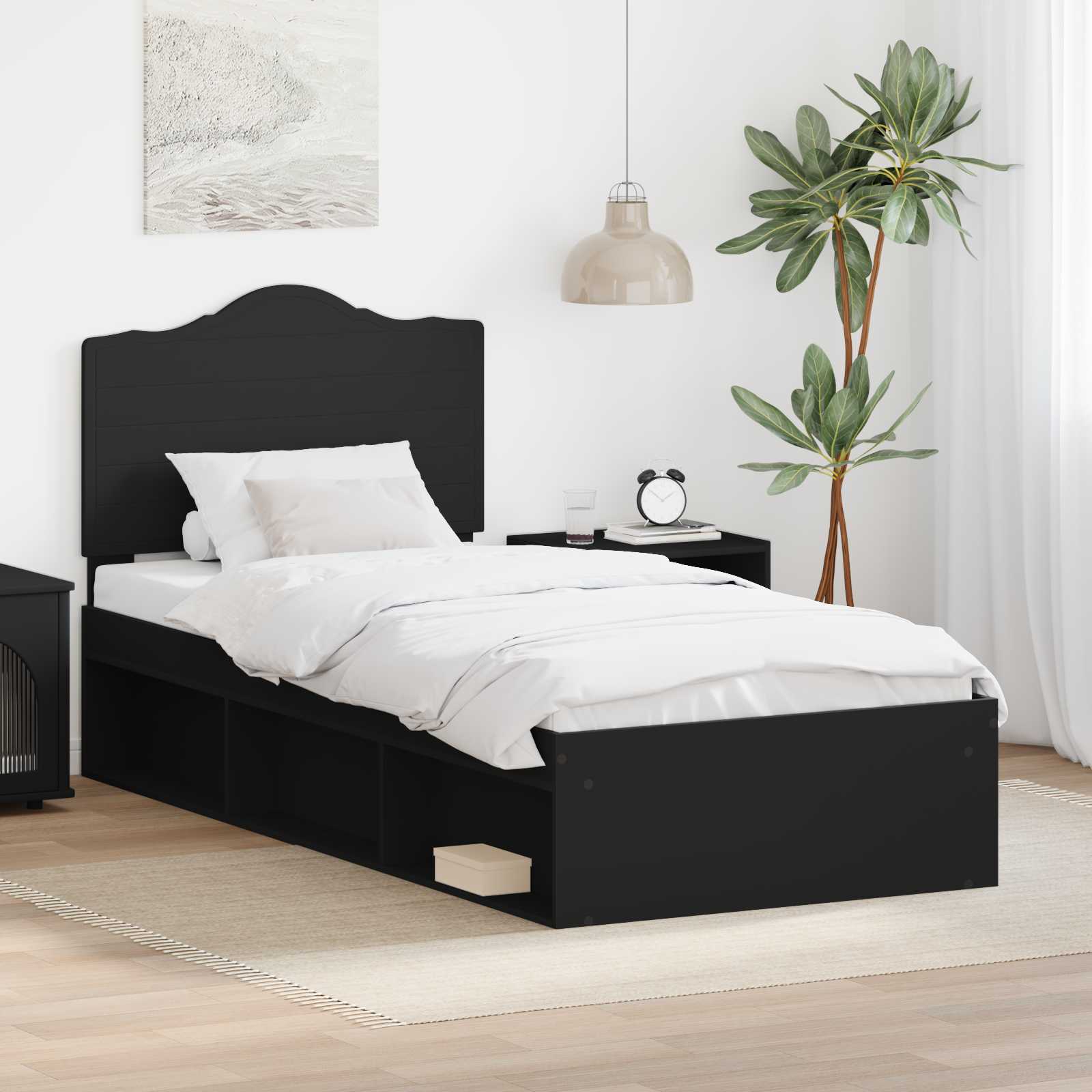 Bettrahmen Schwarz 75 x 190 cm Massives Kiefernholz