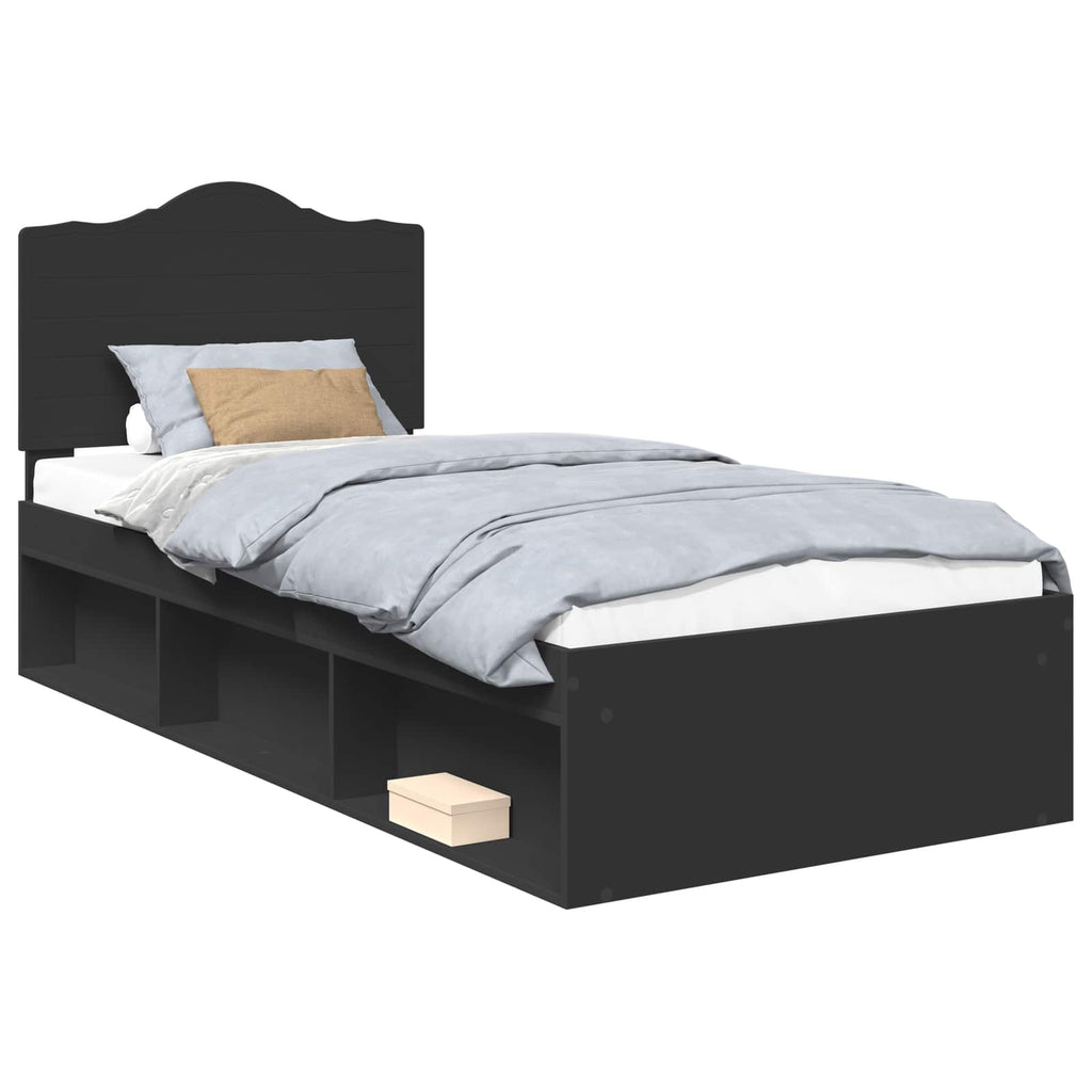 Bettrahmen Schwarz 75 x 190 cm Massives Kiefernholz