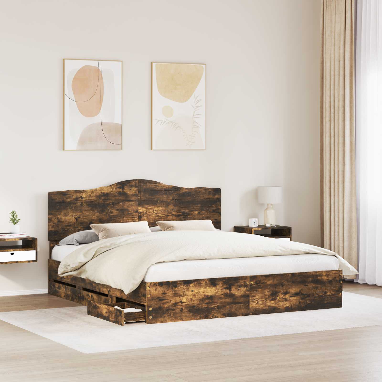 Bettrahmen Geräucherte Eiche 180 x 200 cm Ingenieurs Holz