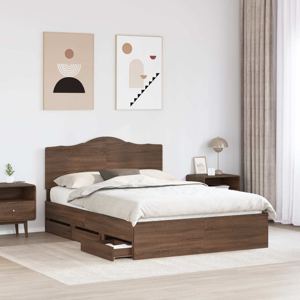 Bettrahmen Braun Eichen-Optik 140 x 200 cm Ingenieurs Holz