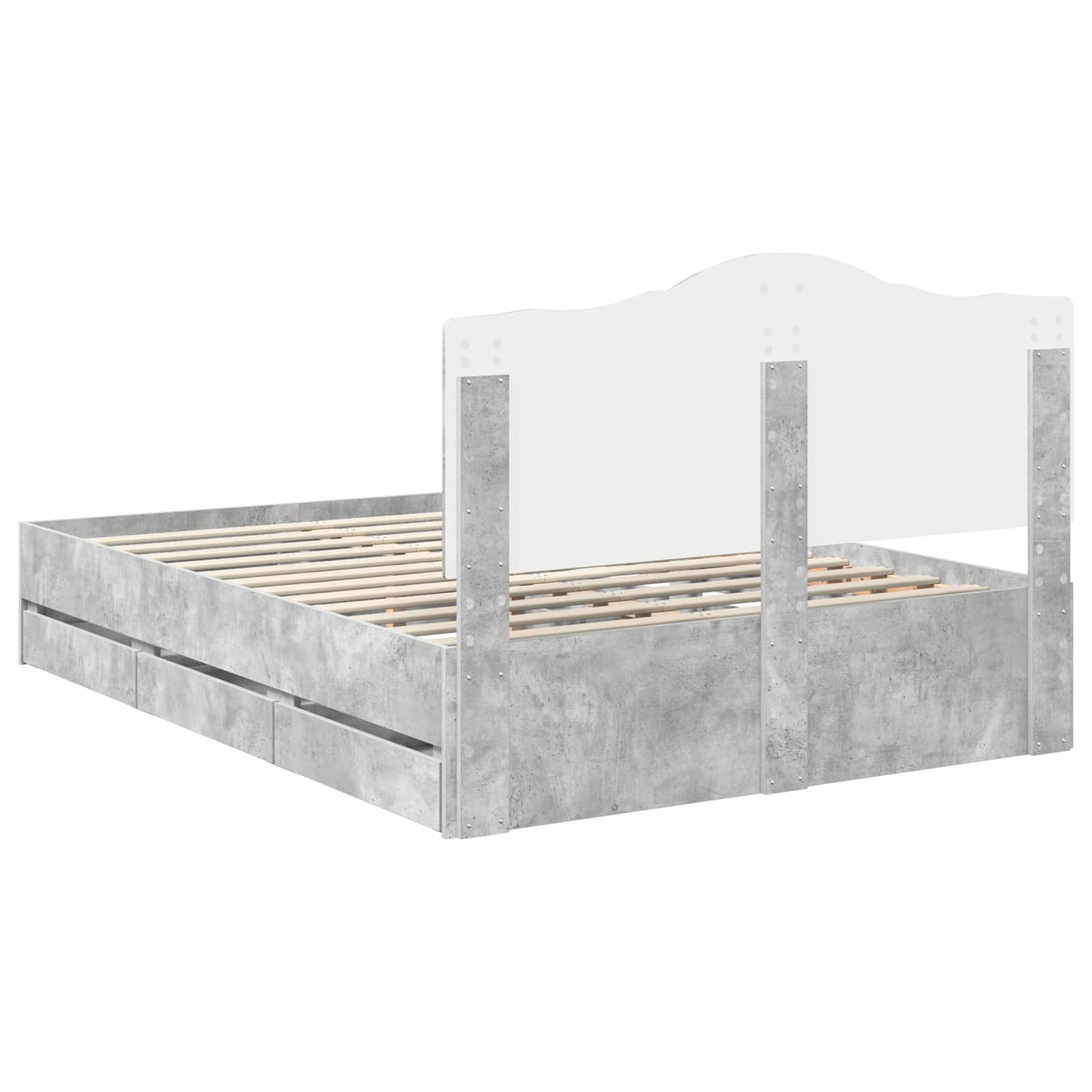 Bettrahmen mit Kopfteil Betongrau 140 x 190 cm Ingenieurs Holz