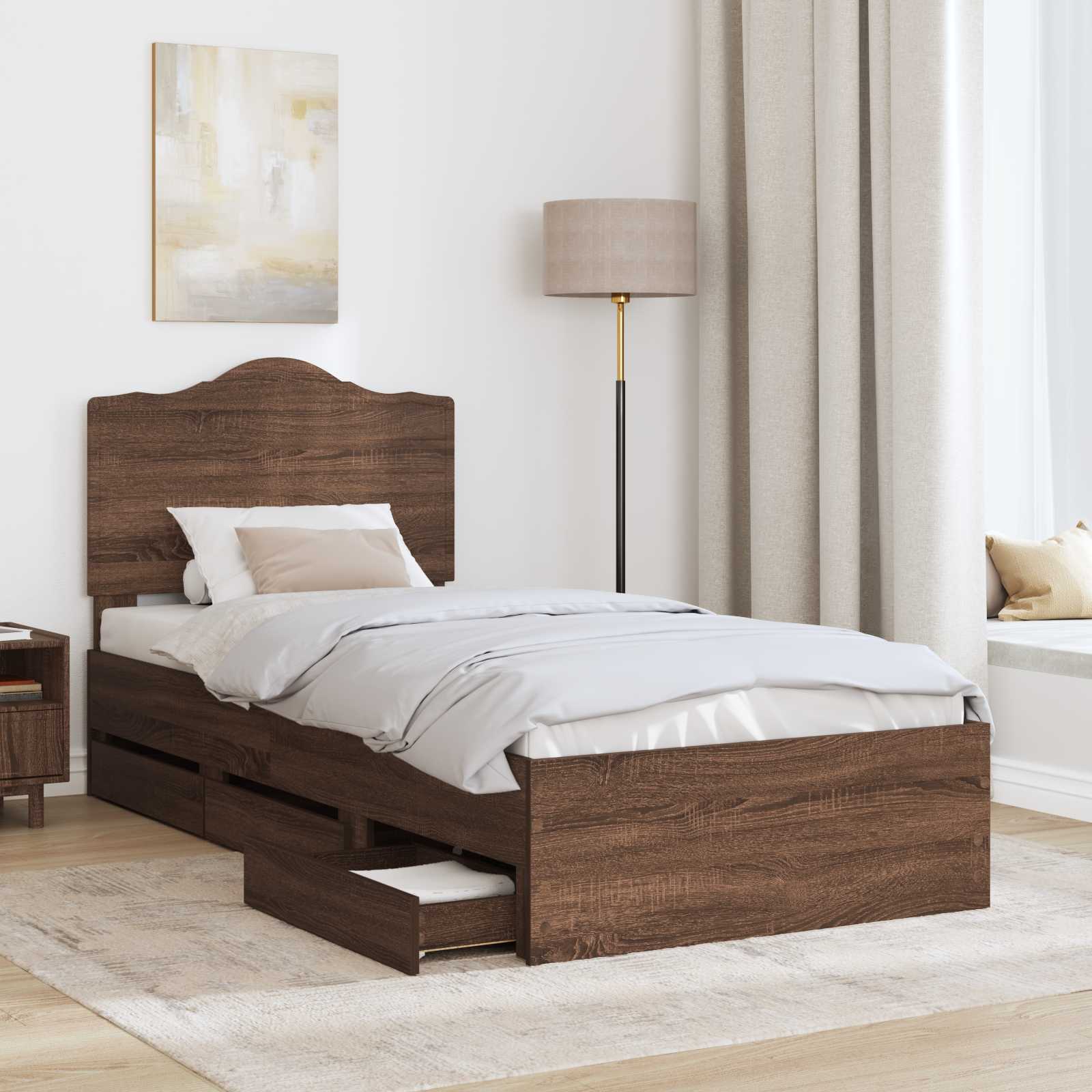 Bettrahmen Braun Eichen-Optik 100 x 200 cm Ingenieurs Holz
