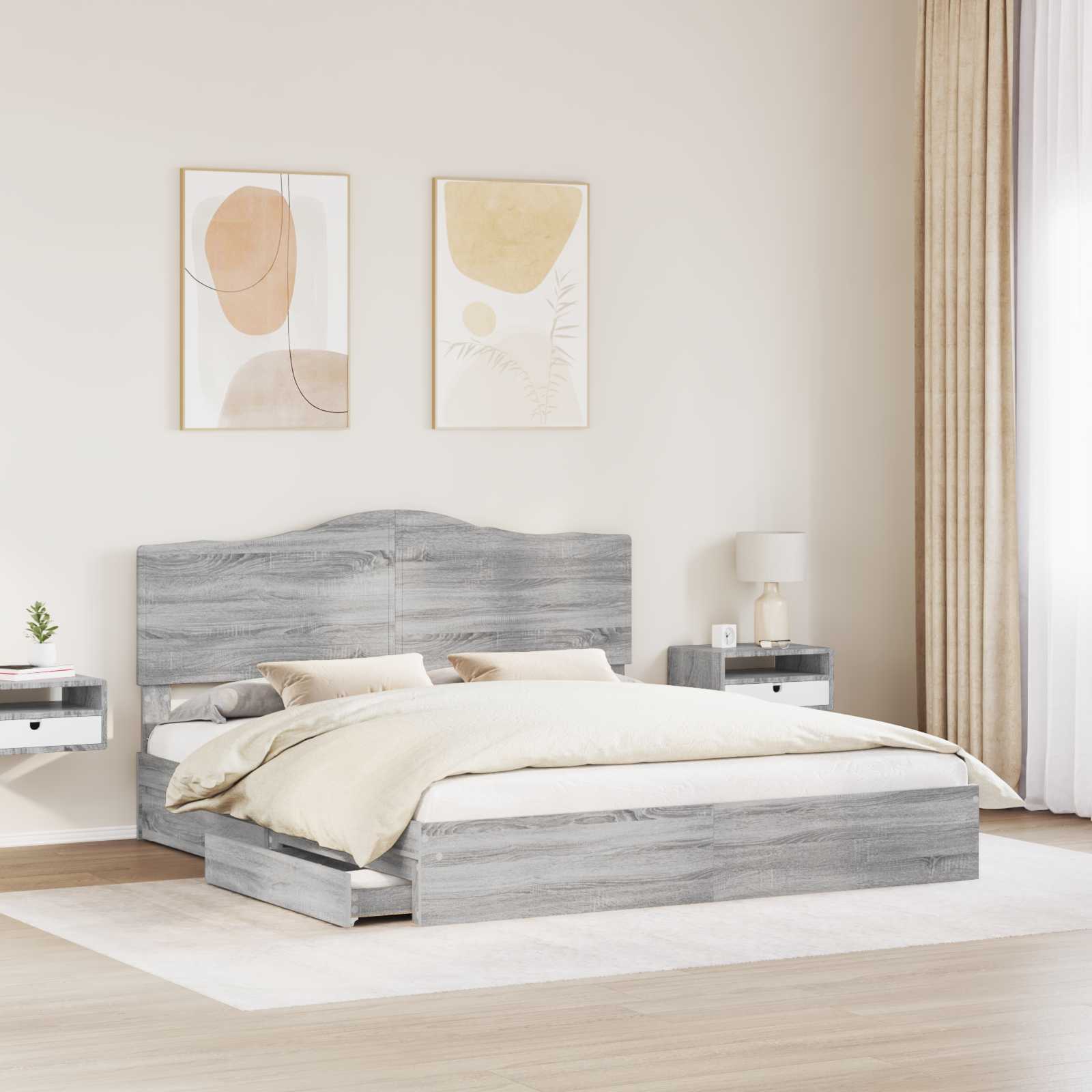 Aufbewahrungsbett Graues Sonoma 200 x 200 cm Holzwerkstoff
