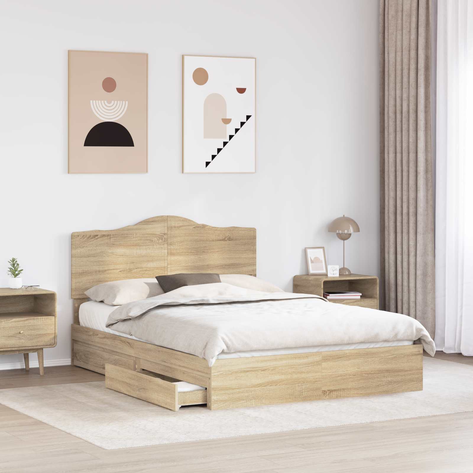 Aufbewahrungsbett Sonoma-Eiche 140 x 190 cm Holzwerkstoff
