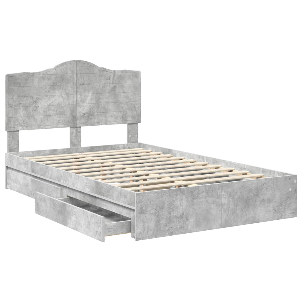 Aufbewahrungsbett Beton Grau 135 x 190 cm Holzwerkstoff