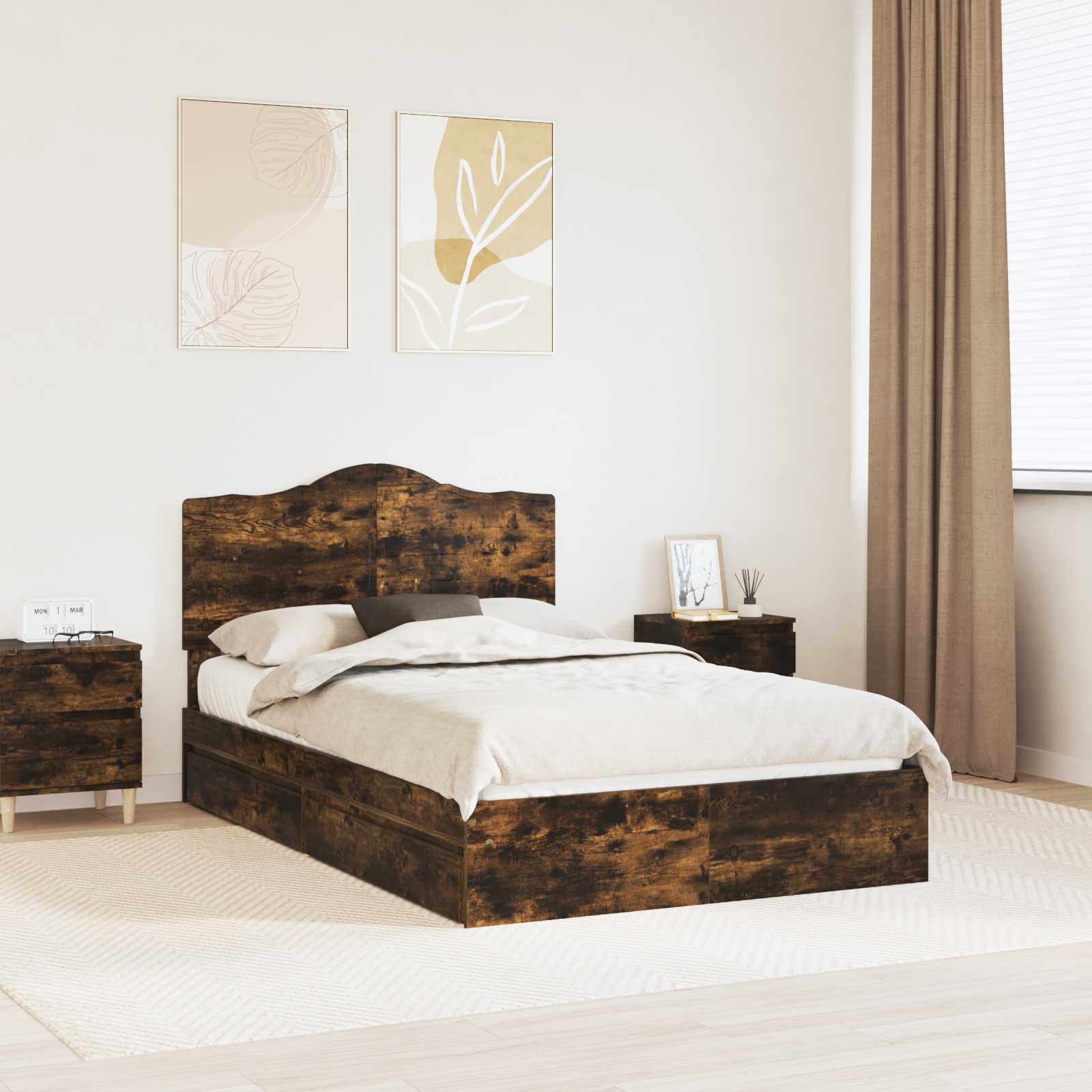 Aufbewahrungsbett Geräucherte Eiche 135 x 190 cm Holzwerkstoff