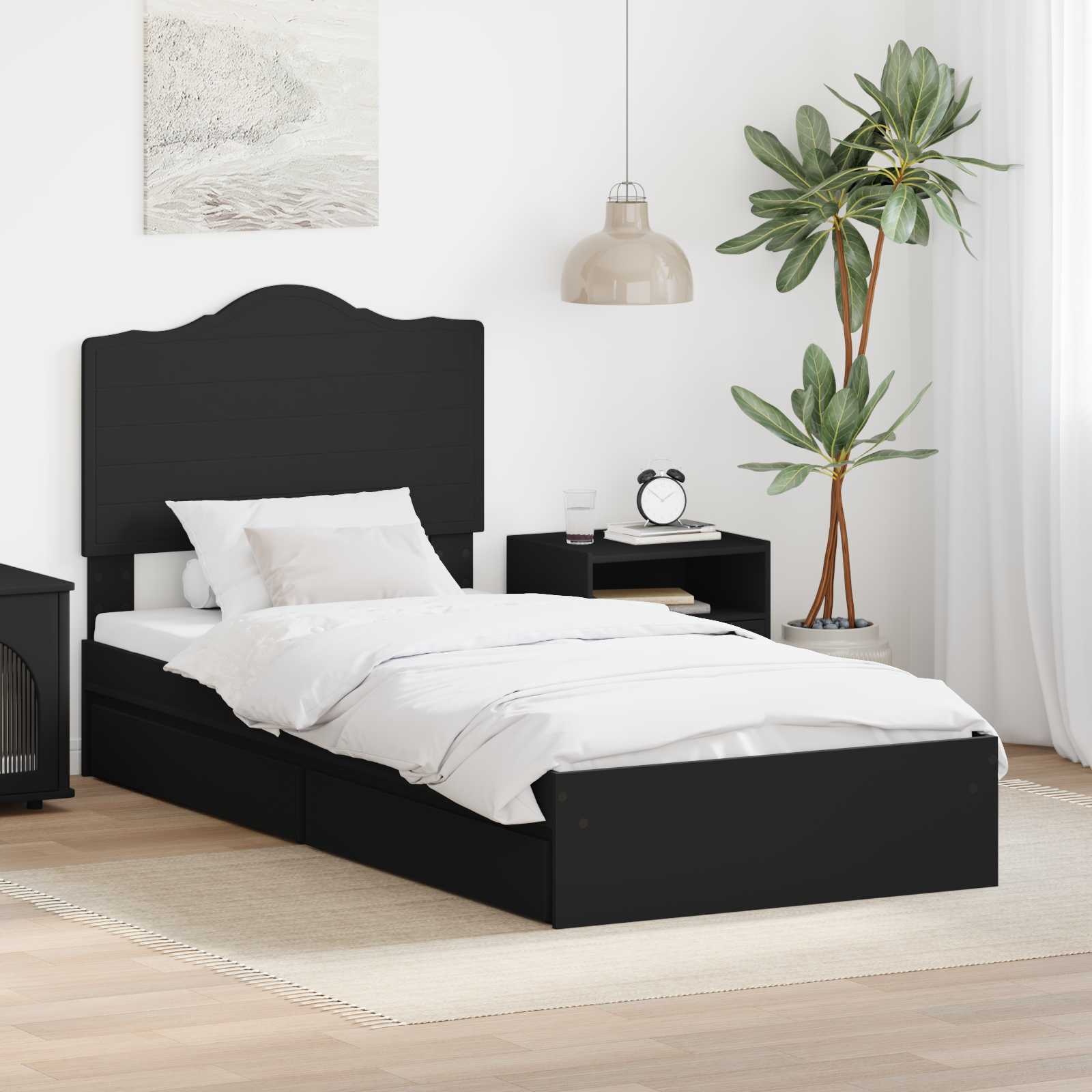 Aufbewahrungsbett Schwarz 100 x 200 cm Holzwerkstoff