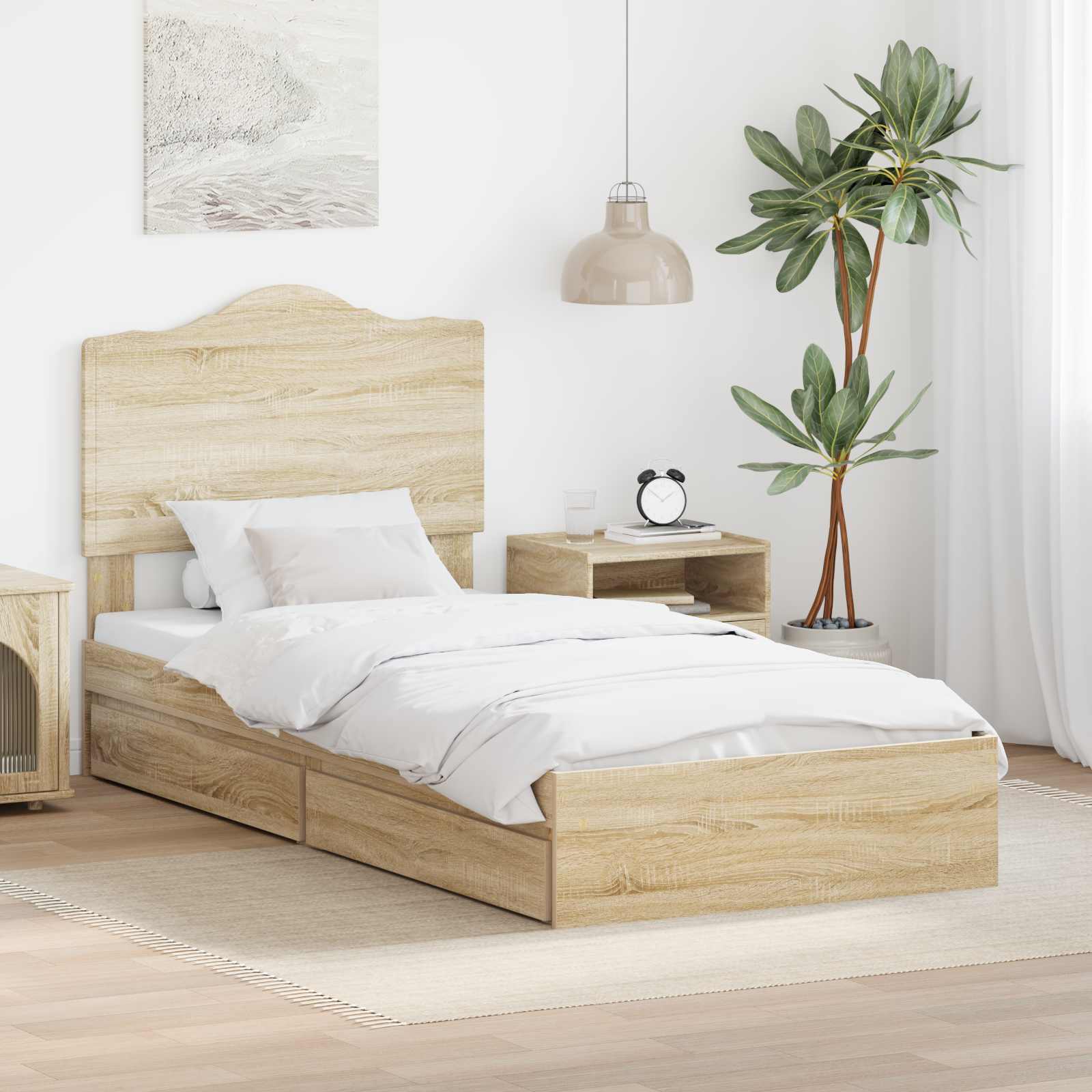 Aufbewahrungsbett Sonoma-Eiche 90 x 200 cm Holzwerkstoff