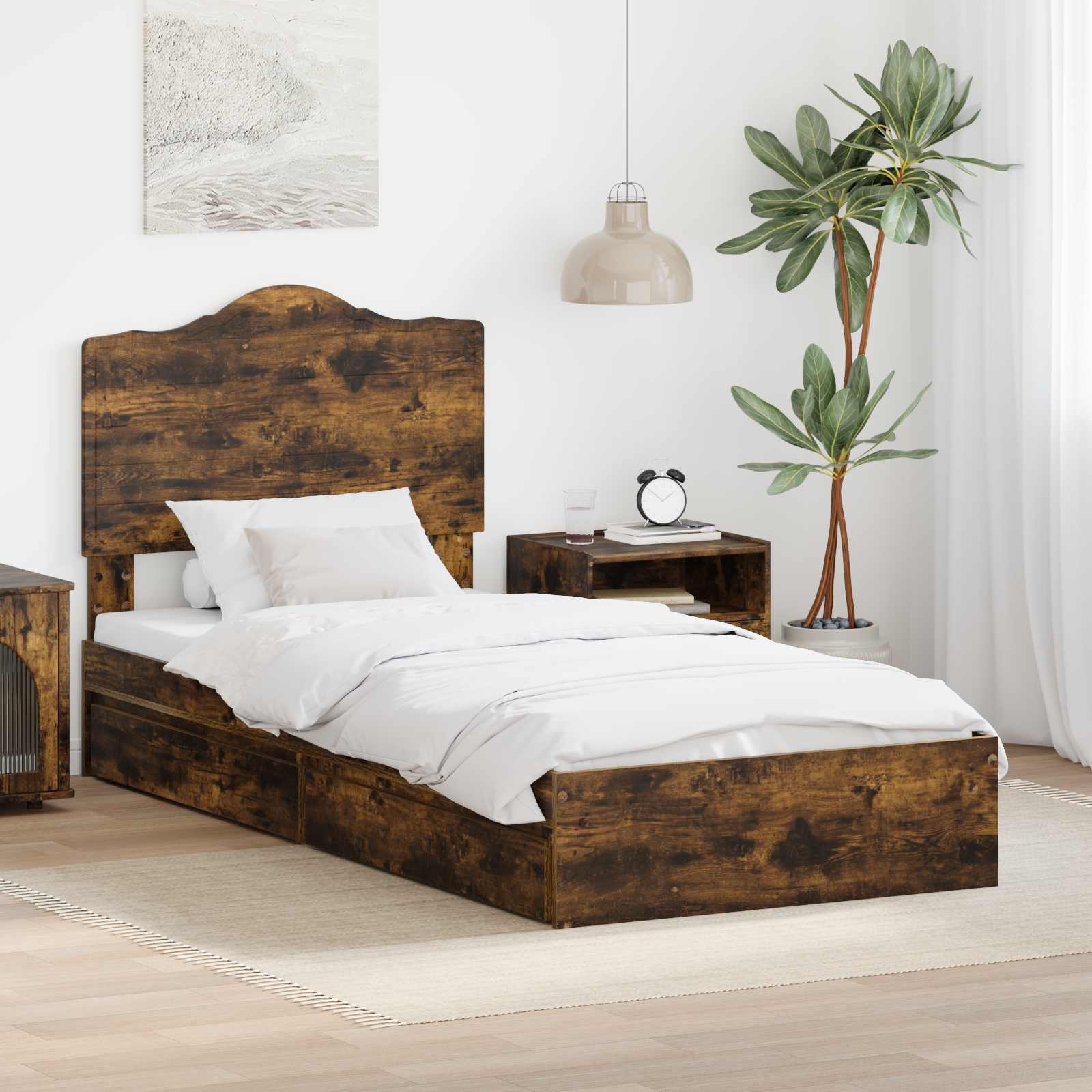 Aufbewahrungsbett Geräucherte Eiche 90 x 190 cm Holzwerkstoff