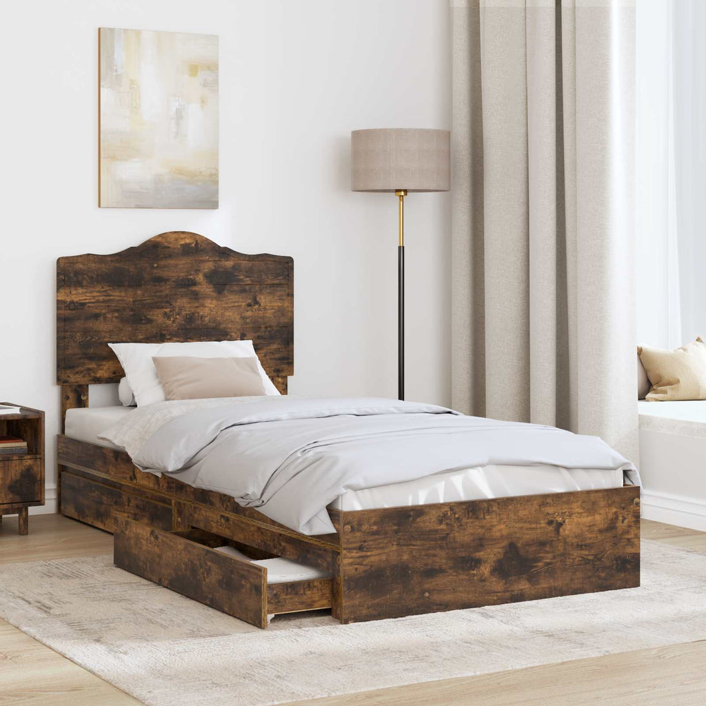Aufbewahrungsbett Geräucherte Eiche 90 x 190 cm Holzwerkstoff
