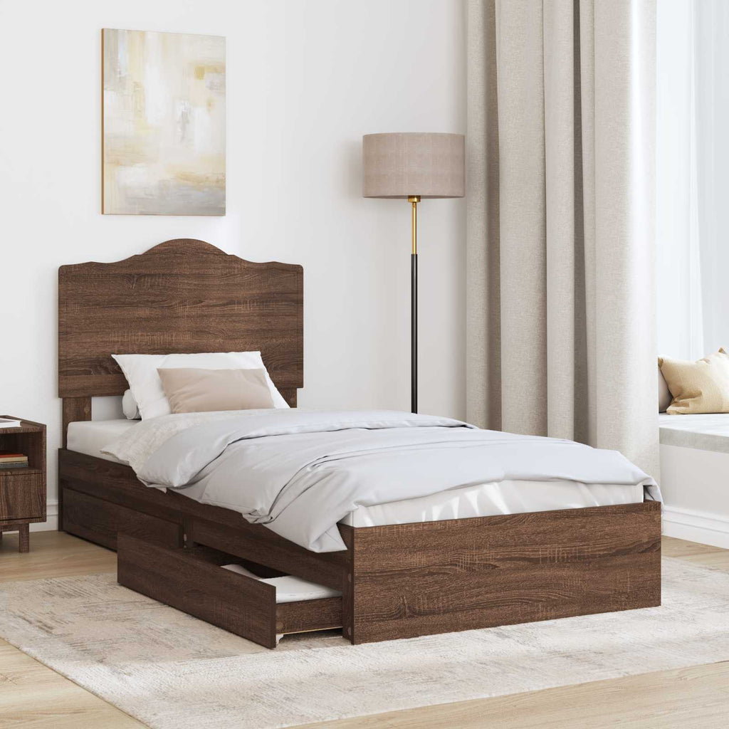 Aufbewahrungsbett Braun Eichen-Optik 70 x 190 cm Holzwerkstoff