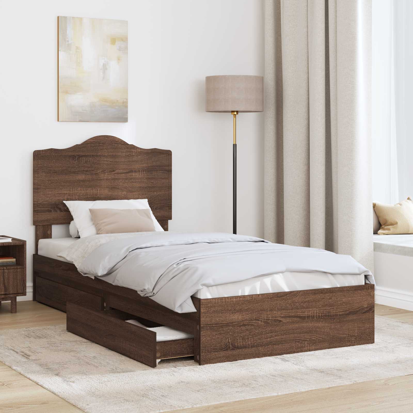 Aufbewahrungsbett Braun Eichen-Optik 70 x 190 cm Holzwerkstoff