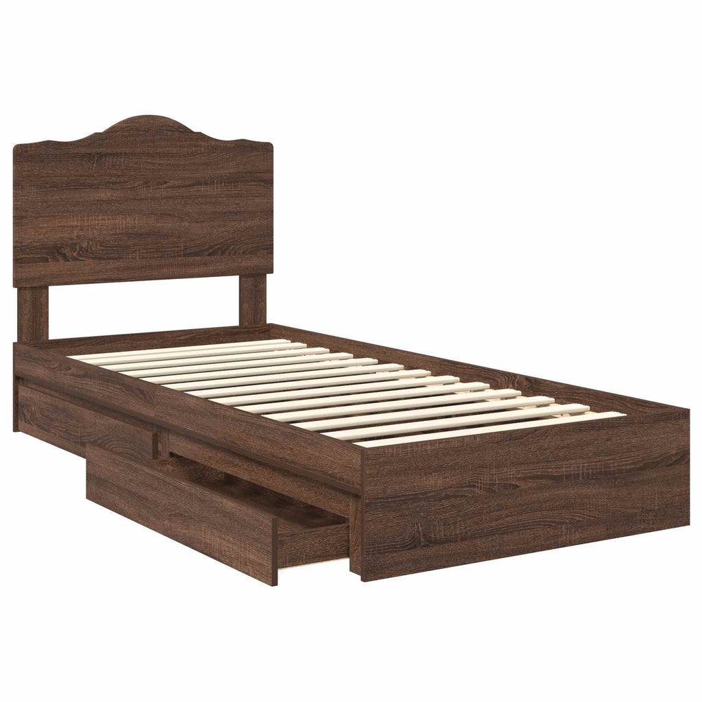 Aufbewahrungsbett Braun Eichen-Optik 70 x 190 cm Holzwerkstoff