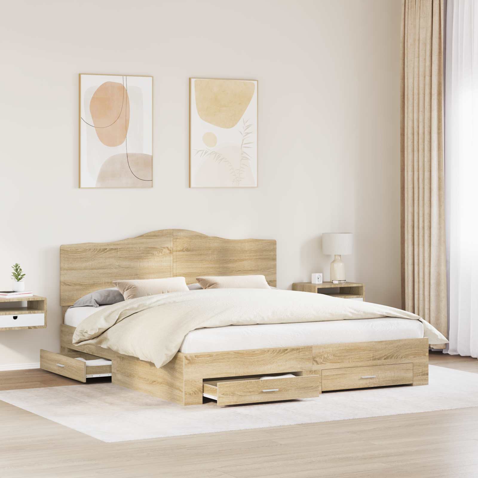 Bettrahmen mit Kopfteil Sonoma-Eiche 200 x 200 cm Holzwerkstoff