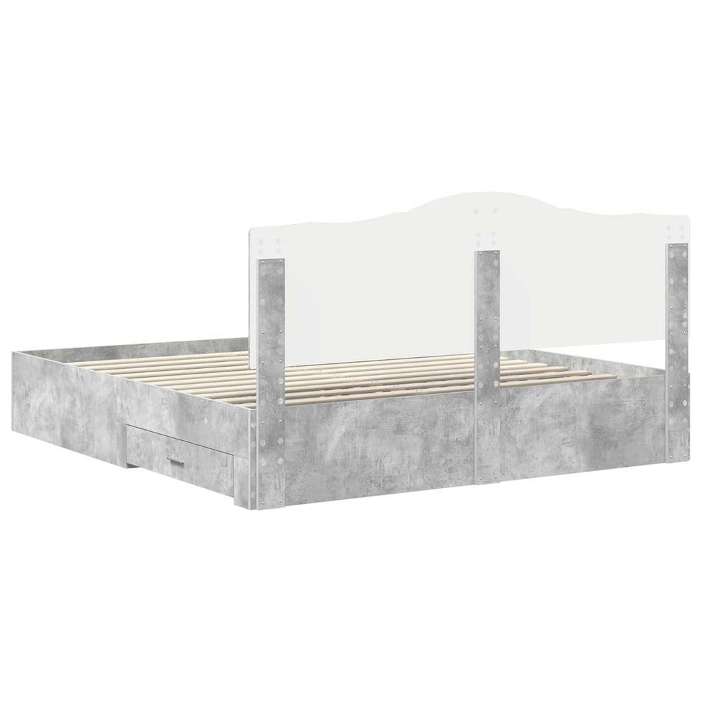 Bettrahmen mit Kopfteil Beton Grau 200 x 200 cm Holzwerkstoff