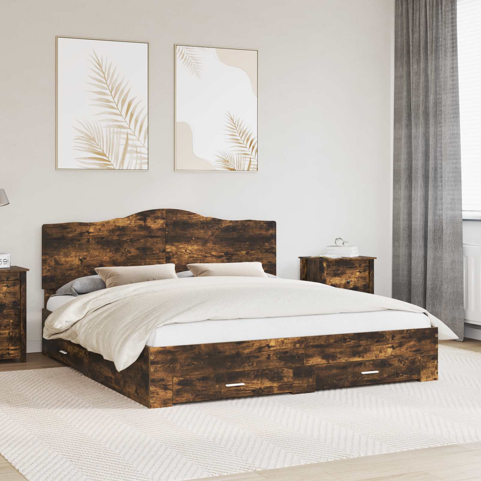 Bettrahmen Geräucherte Eiche 200 x 200 cm Holzwerkstoff