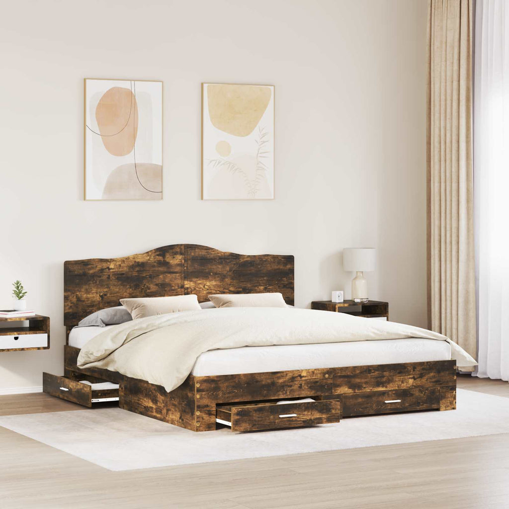 Bettrahmen Geräucherte Eiche 200 x 200 cm Holzwerkstoff