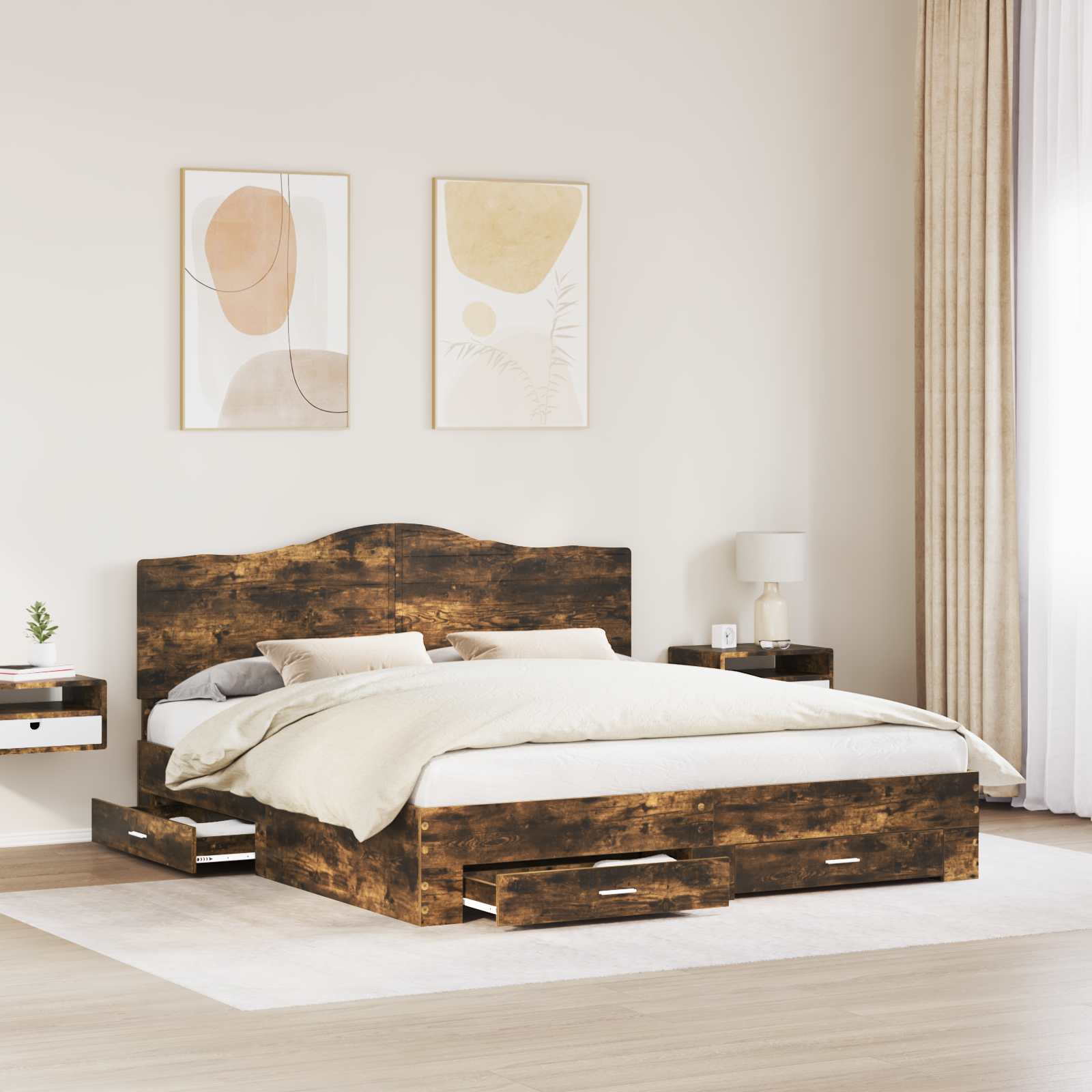 Bettrahmen Geräucherte Eiche 200 x 200 cm Holzwerkstoff