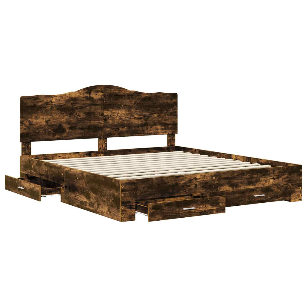 Bettrahmen Geräucherte Eiche 200 x 200 cm Holzwerkstoff