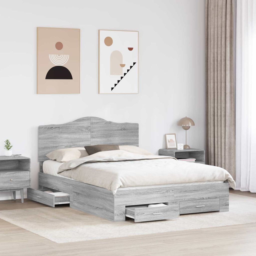 Bettrahmen Graues Sonoma 150 x 200 cm Holzwerkstoff