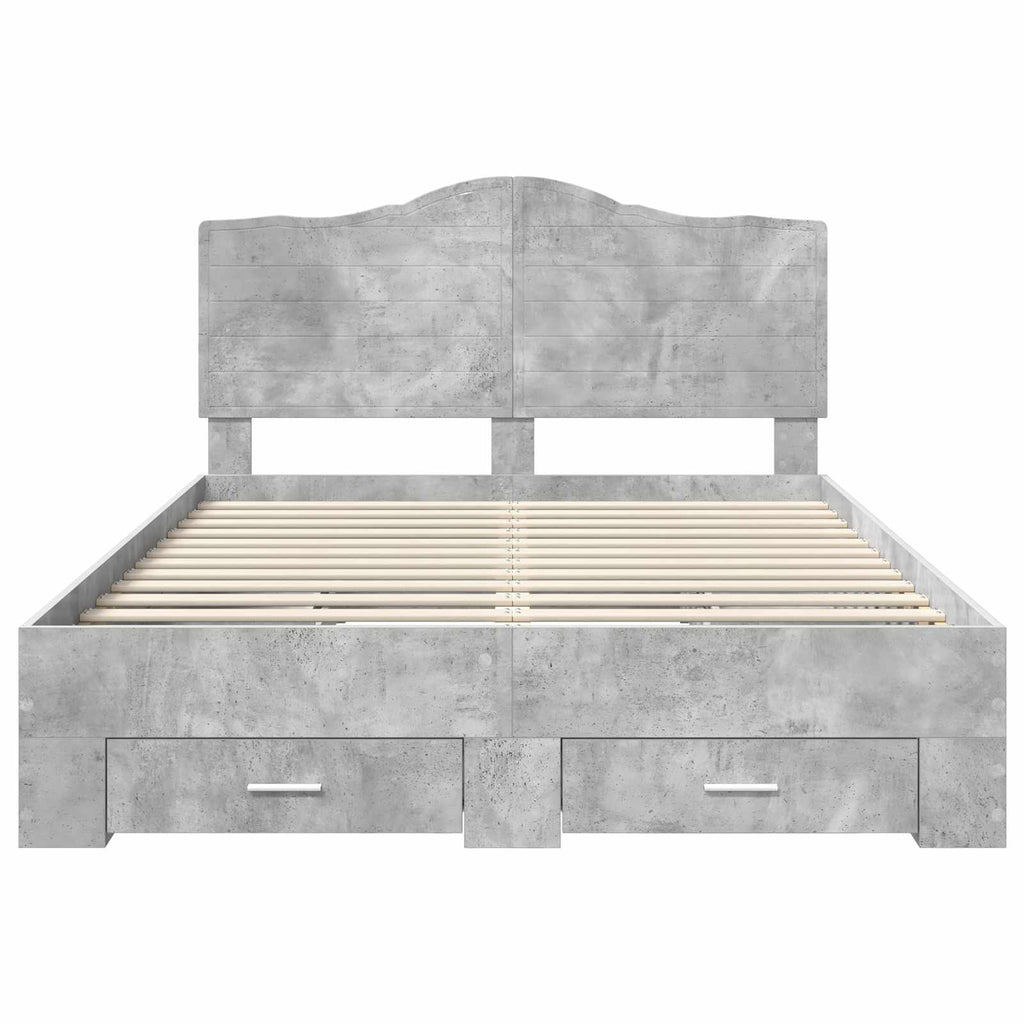 Bettrahmen mit Kopfteil Beton Grau 140 x 190 cm Holzwerkstoff