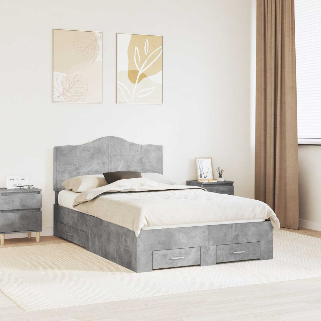 Bettrahmen mit Kopfteil Beton Grau 135 x 190 cm Holzwerkstoff