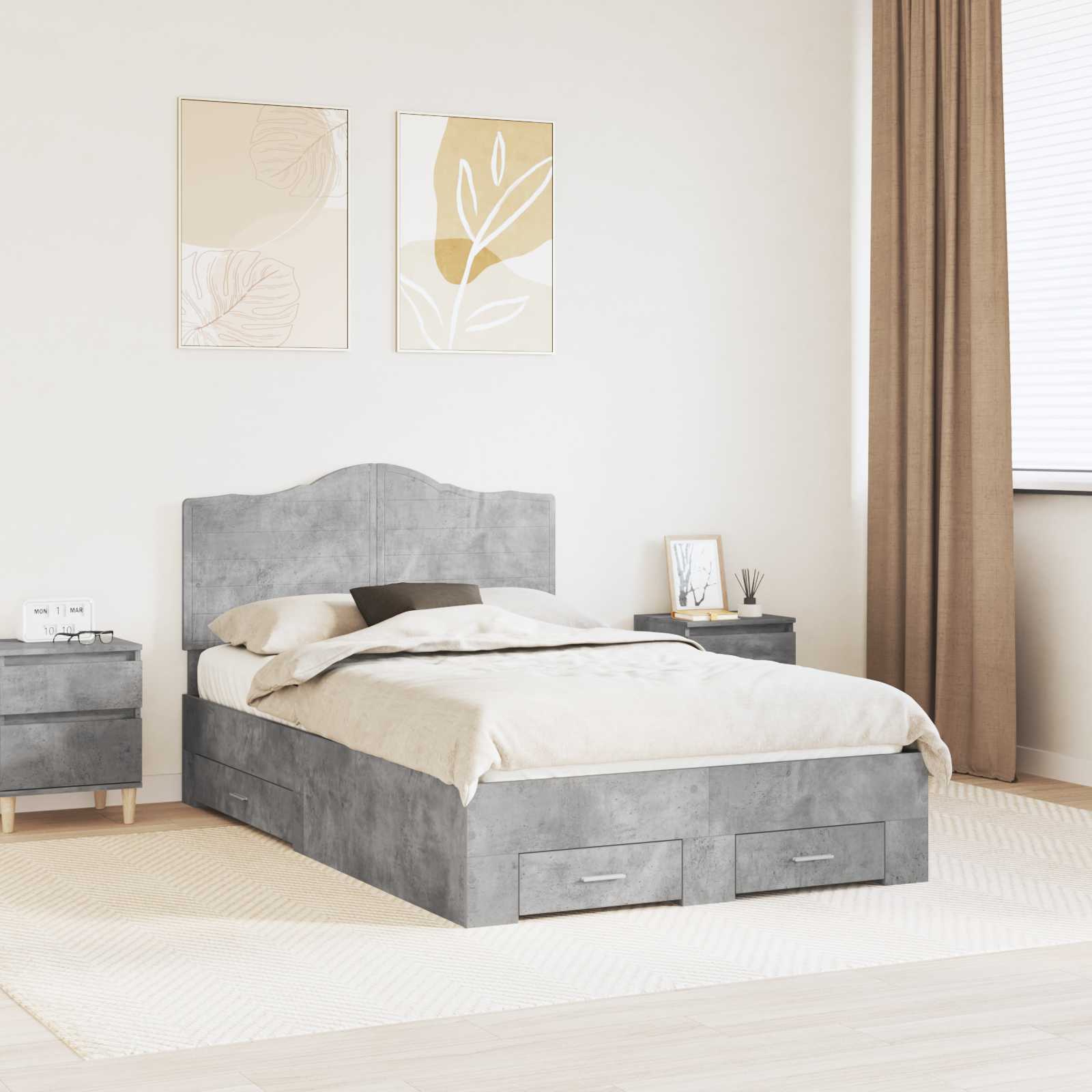 Bettrahmen mit Kopfteil Beton Grau 135 x 190 cm Holzwerkstoff